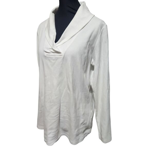 L.L. Bean White Shirt V Wrap Neck Medium Regular Long Sleeve Top Plain - Picture 3 of 10